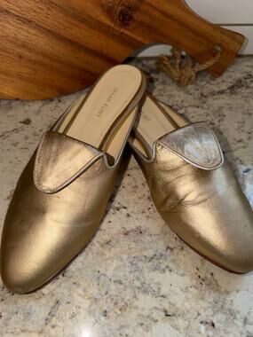 SARAH FLINT $250 Gold Andrea Slides Mule 38 US 8 Handmade Italy EUC